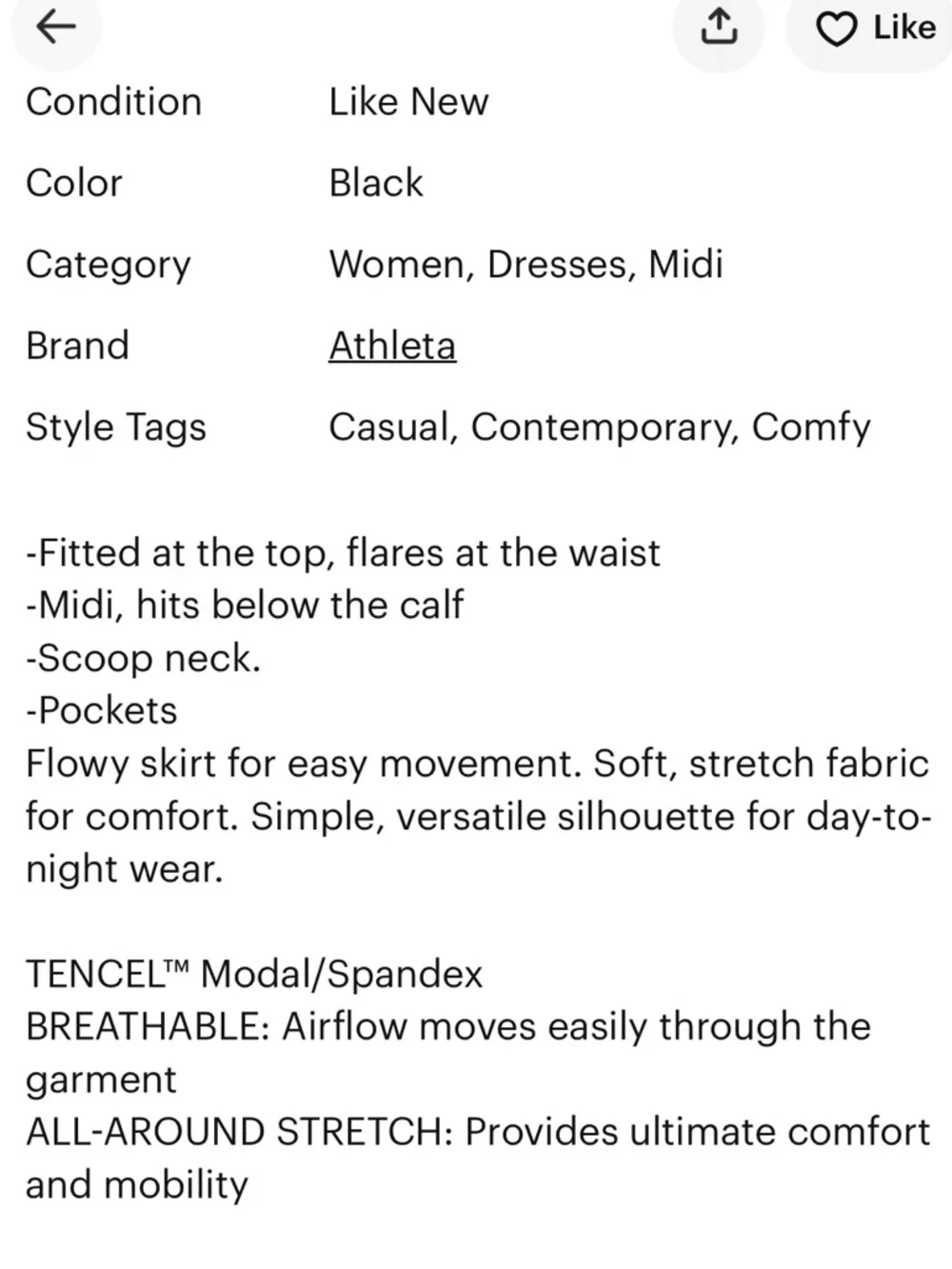 Athleta Black Santorini Midi Tank Dress. Super flattering and stretchy! Pockets - Picture 8 of 8